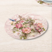Romantische  Waterverf Floral Birdcage Ronde Kartonnen Onderzetter (Gebogen)