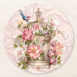 Romantische Waterverf Floral Birdcage Ronde Kartonnen Onderzetter