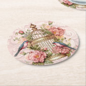 Romantische  Waterverf Floral Birdcage Ronde Kartonnen Onderzetter (Gebogen)