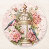 Romantische  Waterverf Floral Birdcage Ronde Kartonnen Onderzetter (Voorkant)