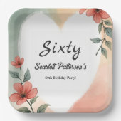 Romantische Waterverf Floral Dusty 60ste verjaarda Papieren Bordje (Voorkant)