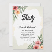 Romantische Waterverf Floral Elegant 30ste Verjaar Kaart (Voorkant)