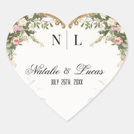 Romantische Waterverf Floral en Gold Arch Wedding Hart Sticker