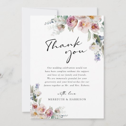 Romantische Waterverf Floral Eucalyptus Weddenscha Bedankkaart (Voorkant)