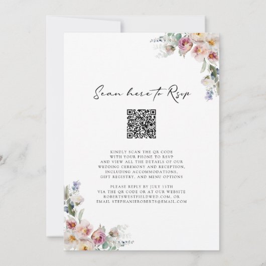 Romantische Waterverf Floral Eucalyptus Weddenscha Kaart (Achterkant)