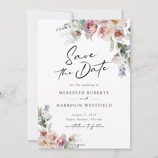 Romantische Waterverf Floral Eucalyptus Weddenscha Save The Date (Voorkant)
