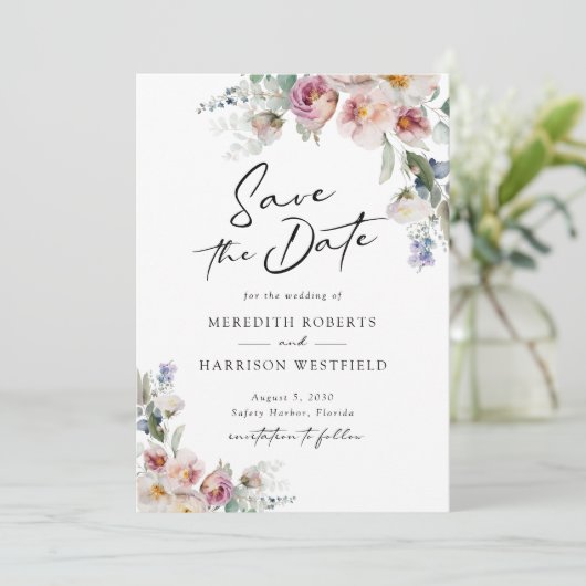 Romantische Waterverf Floral Eucalyptus Weddenscha Save The Date (Staand voorkant)