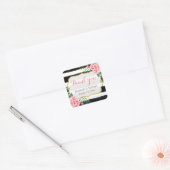 Romantische Waterverf Floral Gold Striped Hartelij Vierkante Sticker (Envelop)