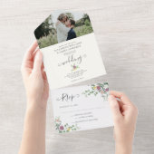 Romantische Waterverf Floral Greenery Wedding All In One Uitnodiging (Afscheurbaar)