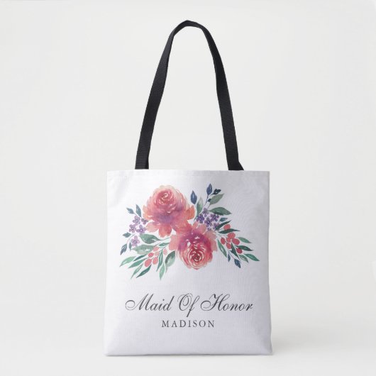 Romantische Waterverf Floral Maid of Honor Tote Bag (Voorkant)