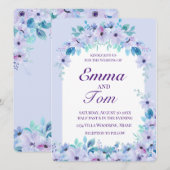 Romantische Waterverf Floral Paarse Uitnodiging (Voorkant / Achterkant)