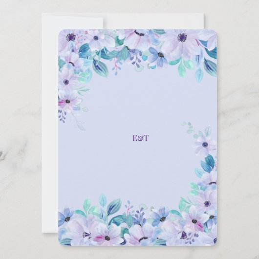 Romantische Waterverf Floral Paarse Uitnodiging (Achterkant)