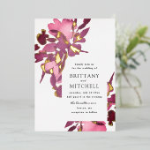 Romantische Waterverf Floral Plum Gold Folie Uitnodiging (Staand Voorkant)