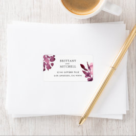 Romantische Waterverf Floral Plum Wedding Etiket