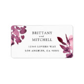 Romantische Waterverf Floral Plum Wedding Etiket (Voorkant)