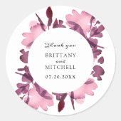 Romantische Waterverf Floral Plum Wedding Favor Ronde Sticker (Voorkant)
