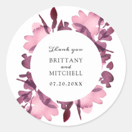 Romantische Waterverf Floral Plum Wedding Favor Ronde Sticker