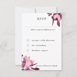 Romantische Waterverf Floral Plum Wedding RSVP Kaartje
