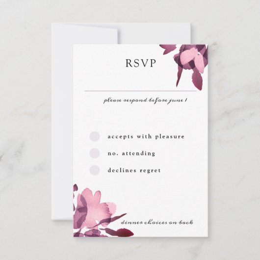Romantische Waterverf Floral Plum Wedding RSVP Kaartje (Voorkant)