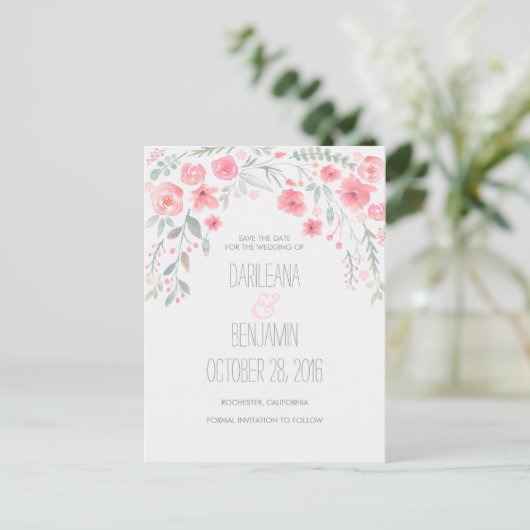 Romantische Waterverf Floral Save The Date Aankondigingskaart (Staand voorkant)
