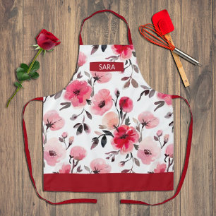 Romantische Waterverf Floral Schort – Naadloos Roz