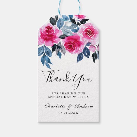 Romantische Waterverf Floral Weddenschap Dank je Cadeaulabel (Voorkant)