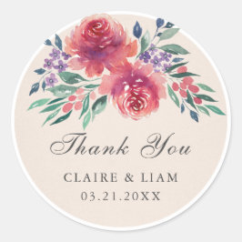 Romantische Waterverf Floral Weddenschap Dank je Ronde Sticker