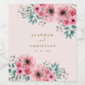 Romantische Waterverf Floral Wedding Persoonlijk Wijn Etiket (Enkel label)