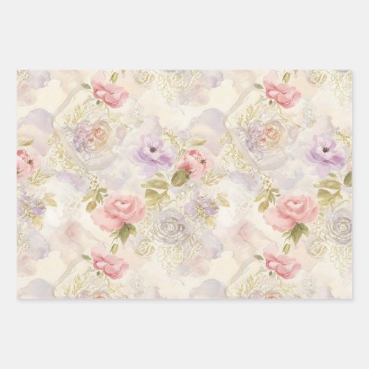 Romantische Waterverf Floral Wrapping Paper - Eleg (Voorkant 3)