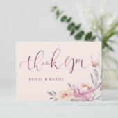 Romantische waterverf florale kalligrafie bedankkaart (Staand voorkant)