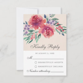 Romantische Waterverf Florals Paarse RSVP-kaart Advieskaart