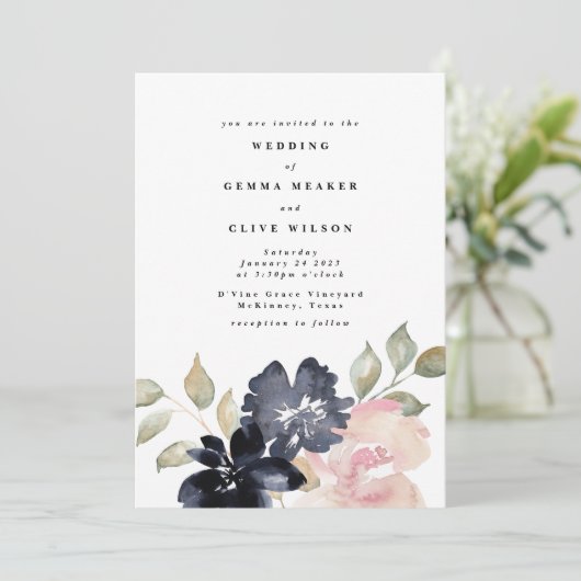 Romantische Waterverf Florals Wedding Kaart (Staand voorkant)