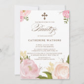 Romantische Waterverf Flowers & Cross Bautizo Kaart (Voorkant)