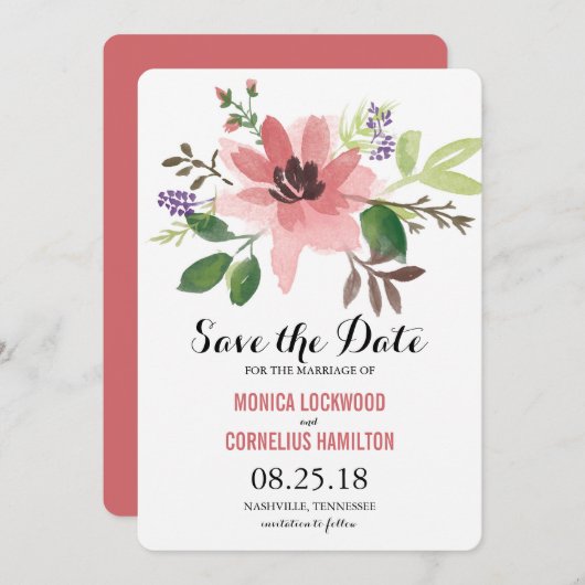 Romantische Waterverf Flowers | Datum opslaan Save The Date (Voorkant / Achterkant)