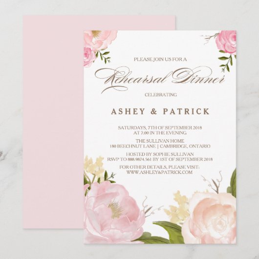Romantische Waterverf Flowers Rehearsal Kaart (Voorkant / Achterkant)