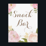 Romantische Waterverf Flowers Snack Bar Sign Briefkaart<br><div class="desc">Een bordje met een flinke snackbar met prachtige waterverf illustraties van pinda's en roos. Dit is een deel van een trouwsuite. Ideaal voor lente- en tuinfeestjes. Overeenkomende objecten zijn beschikbaar.</div>