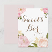 Romantische Waterverf Flowers Sweets Bar Party Sig Uitnodiging Briefkaart (Voorkant / Achterkant)