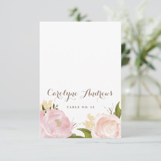 Romantische Waterverf Flowers Weddenschap Place Ca Kaart (Staand voorkant)