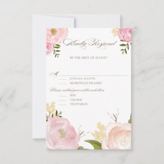 Romantische Waterverf Flowers Wedding Entree RSVP Kaartje (Voorkant)