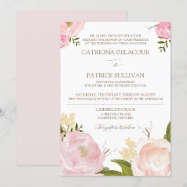 Romantische Waterverf Flowers Wedding IV Kaart