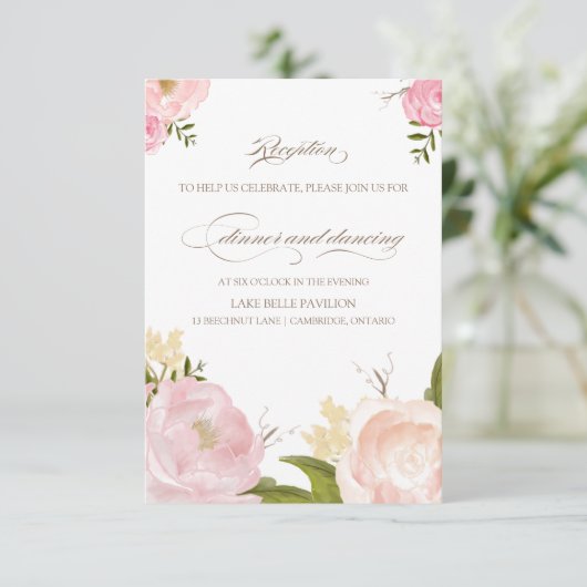 Romantische Waterverf Flowers Wedding Reception Ka Kaart (Staand voorkant)