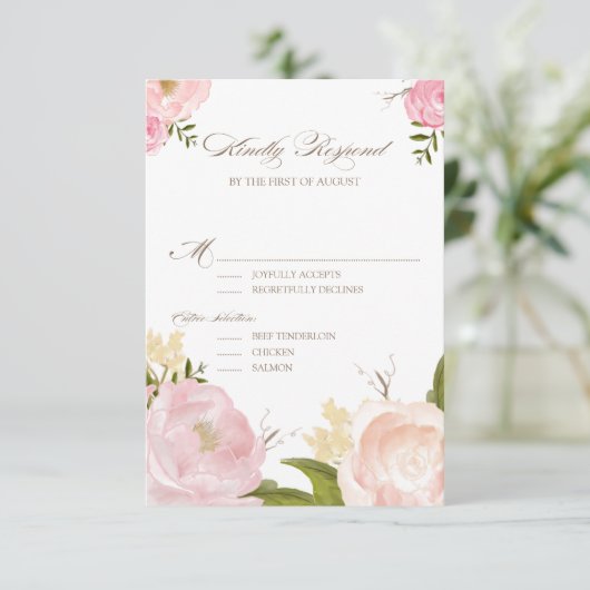 Romantische Waterverf Flowers Wedding RSVP Kaart (Staand voorkant)
