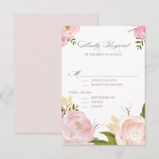 Romantische Waterverf Flowers Wedding RSVP Kaart (Voorkant / Achterkant)