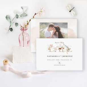 Romantische waterverf foto van wilde bloementuin save the date