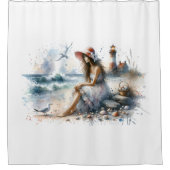 Romantische Waterverf Girl beroemd gemaakt door Li Douchegordijn (Voorkant)