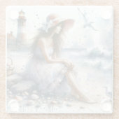 Romantische Waterverf Girl beroemd gemaakt door Li Glazen Onderzetter (Achterkant)