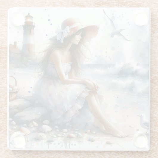 Romantische Waterverf Girl beroemd gemaakt door Li Glazen Onderzetter (Achterkant)