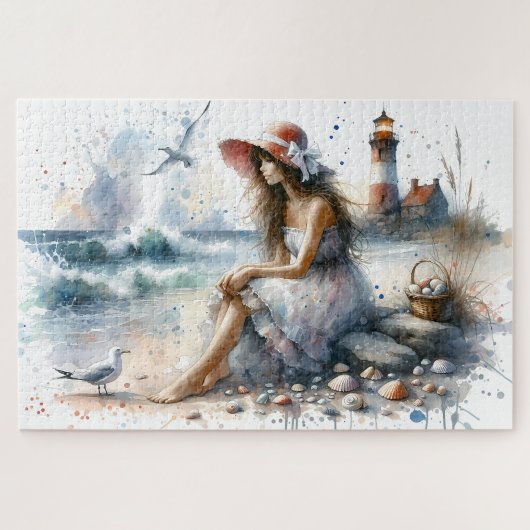 Romantische Waterverf Girl beroemd gemaakt door Li Legpuzzel (Horizontaal)