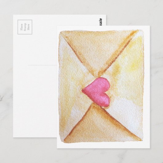 Romantische waterverf hart briefkaart (Voorkant / Achterkant)