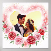 Romantische Waterverf Hart met Gouden Sparkles Poster (Voorkant)